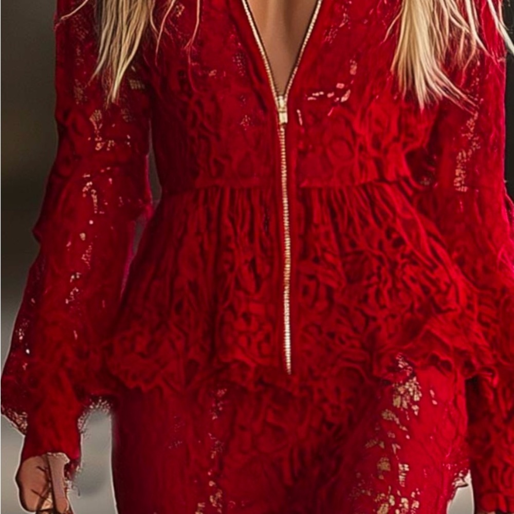 Elegant Red Lace Women's Jacket